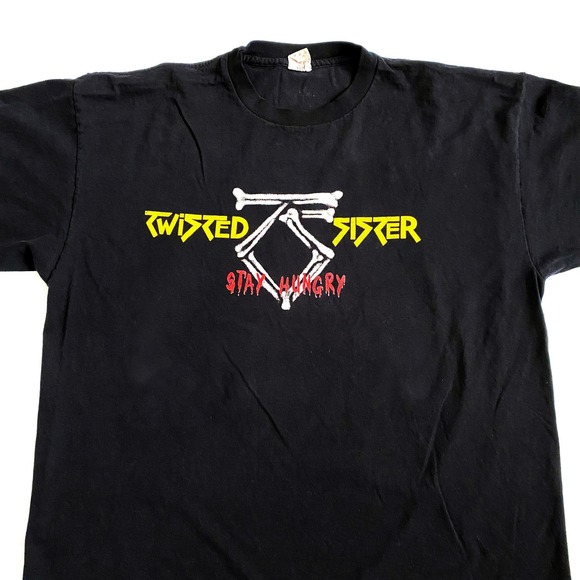 Vintage Twister Sister Stay‎ Hungry I Wanna Rock T-Shirt Black Size XL Rare 80s